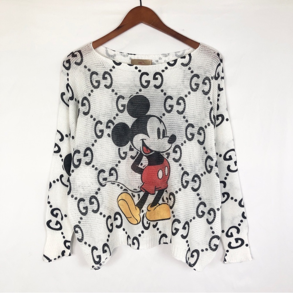 Free For Humanity Mickey Mouse‎ Knit Long Sleeve Top Italy White Black